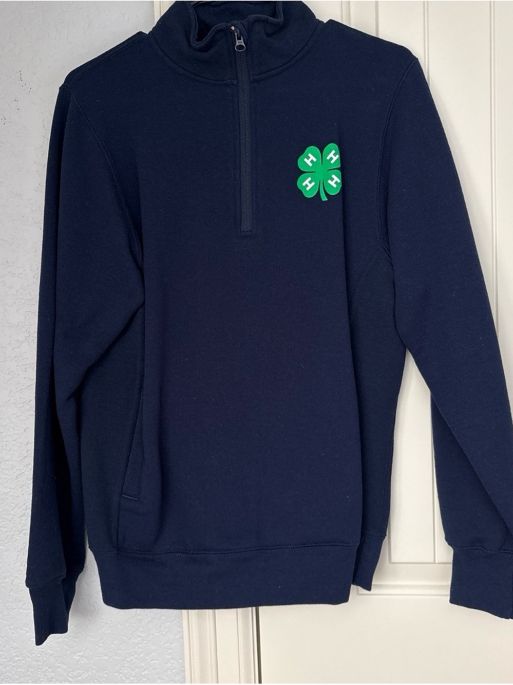Russell Athletic Navy Quarter-Zip Sweater with Green 4-H Clover